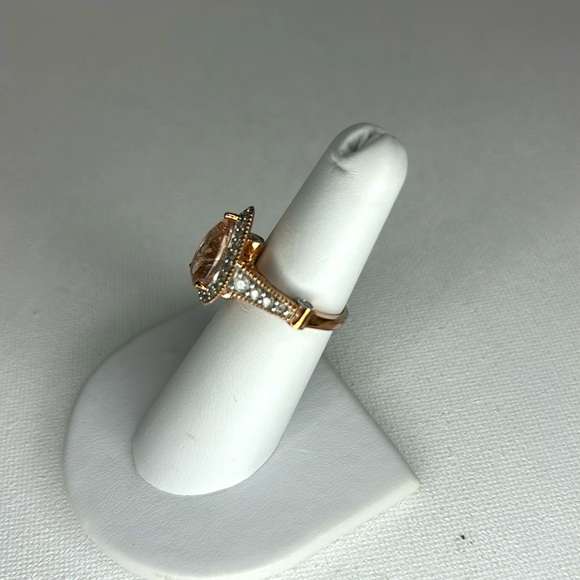 Genuine 2.5 Kt Peach Morganite White Zircon Engagement Wedding Dinner 925 Ring - Picture 5 of 14